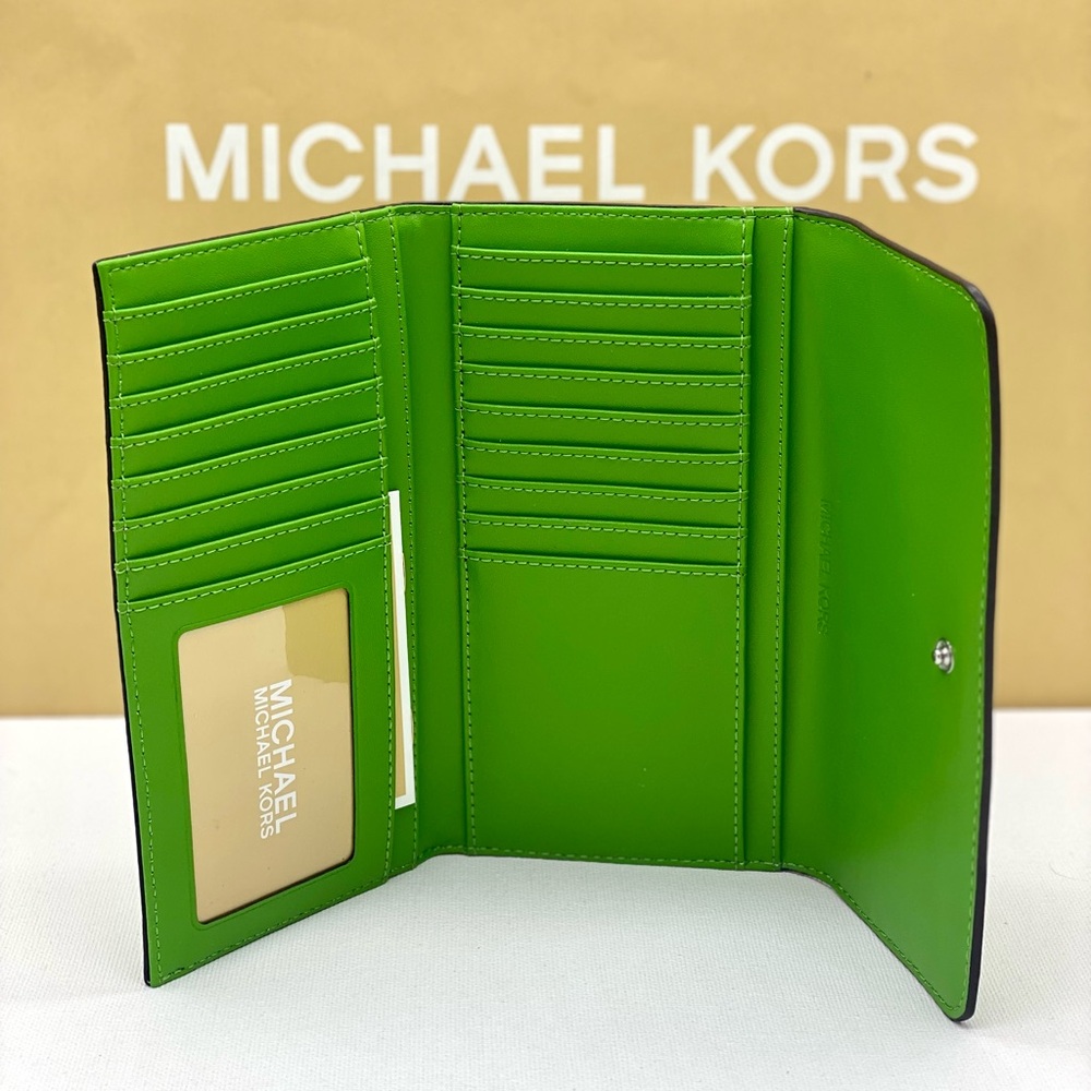 Michael Kors Green Monogram Large Trifold Wallet - Picture 6 of 9